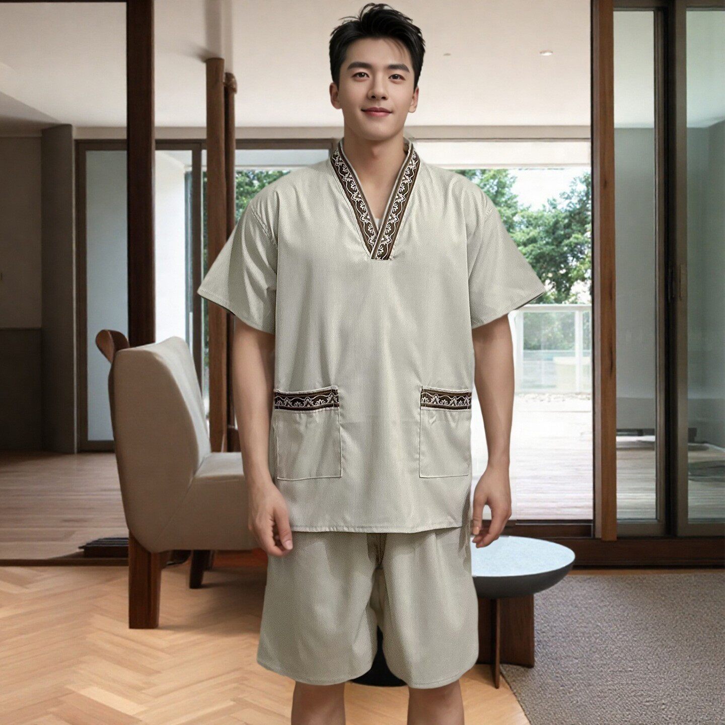 高档汗蒸服男款浴服洗浴足浴客人睡衣柔软汤泉SPA按摩桑拿服2025