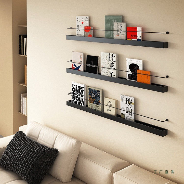 北欧金属铁艺一字壁挂墙客厅墙上简约书报刊架装饰杂志置物架子