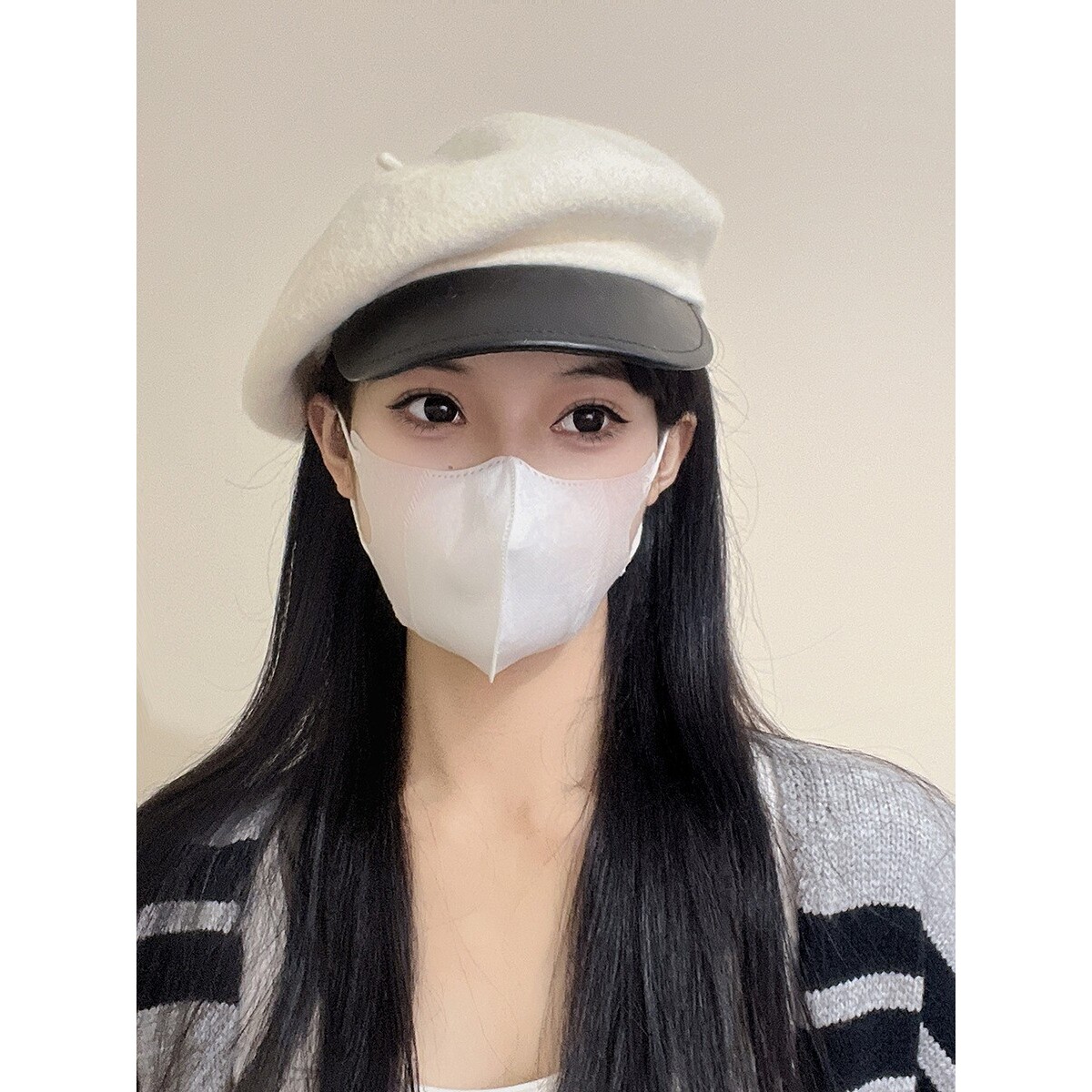 日韩千金归来贵气十足羊毛贝雷帽百搭休闲皮檐拼接毛呢报童帽八角