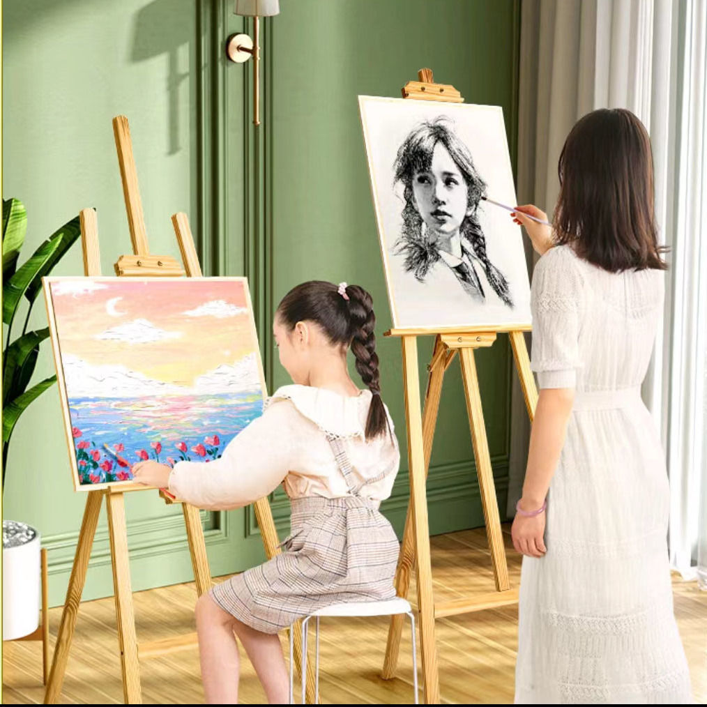 画架美术生专用实木画板套装素描绘画油画架展示架折叠写生