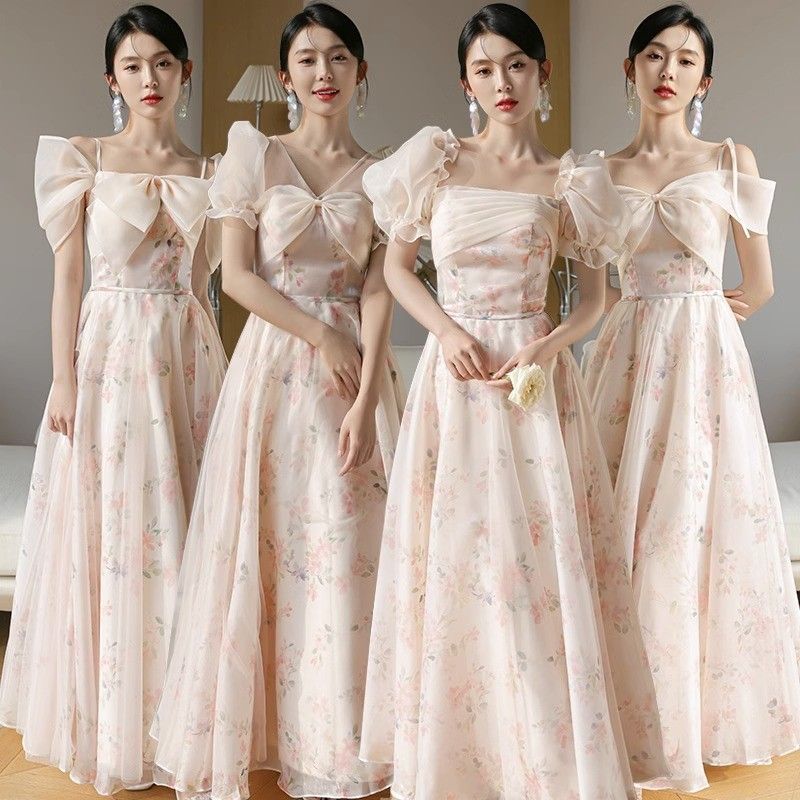 粉色伴娘服姐妹裙伴娘团礼服婚礼显瘦气质高贵爆款香槟色伴娘礼服