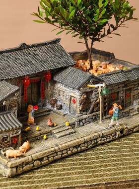 创意花盆复古建筑模型阳台庭院茶桌茶室家居装饰水景微景
