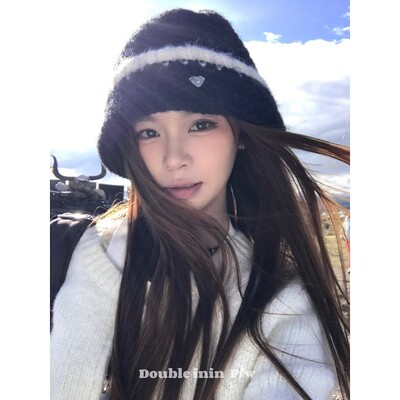 Double inin 韩系撞色镂空渔夫帽女百搭显脸小盆帽针织毛线帽