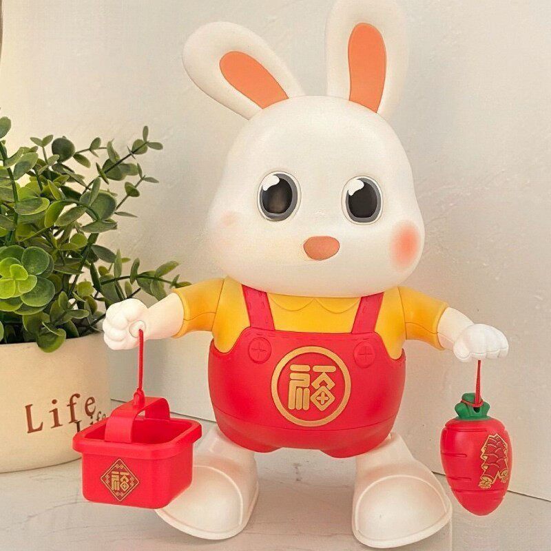 婴幼儿玩具-岁电动贺岁兔学抬头爬兔子唱歌跳舞灯光