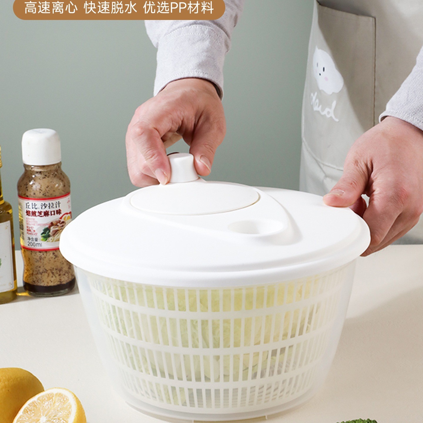 沙拉蔬菜脱水器家用沥水甩干机水果手动甩水篮厨房工具洗菜盆神器