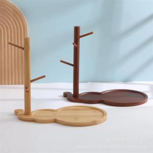 饰品 创意竹木葫芦树杈托盘摆件家居入户玄关钥匙收纳木架装