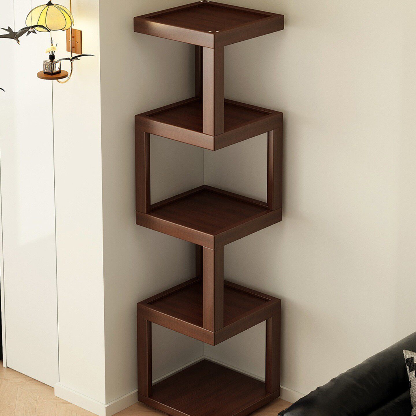 转角置物架墙角三角柜一体靠墙客厅角落直角收纳柜拐角实木展示柜