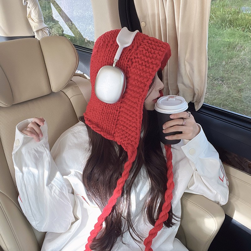 甜美可爱纯色辫子巴拉克拉法帽女秋冬季针织毛线帽韩版保暖毛线帽