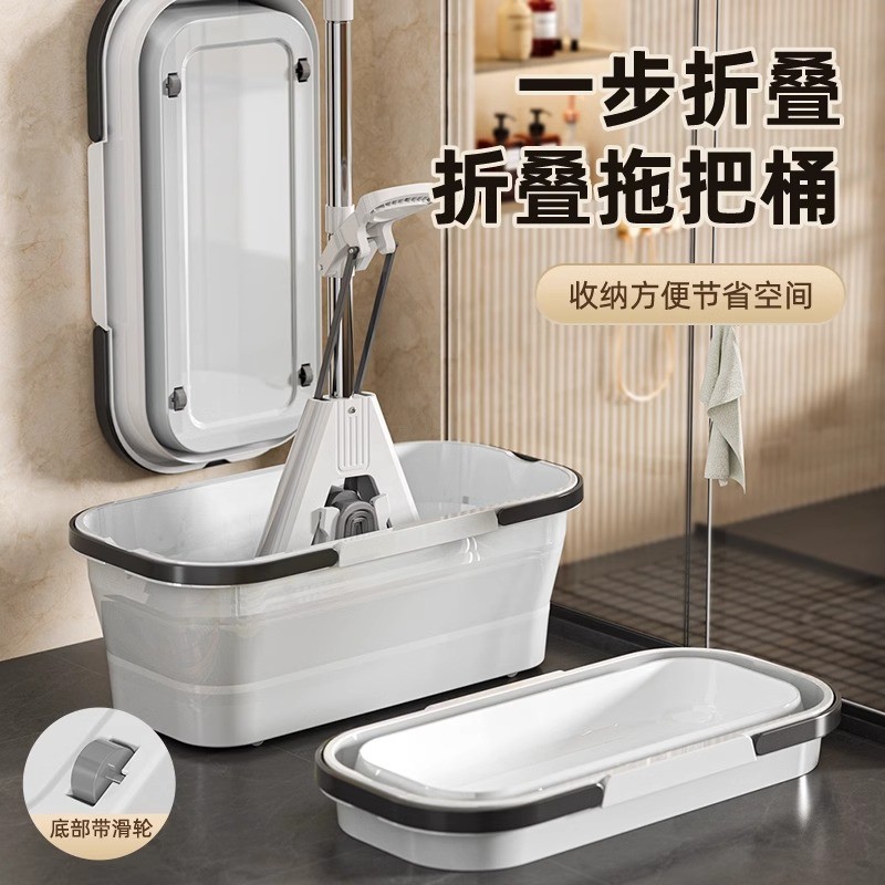 免手洗海绵拖把家用一拖净2025新款吸水对折式胶棉头地拖墩布带桶