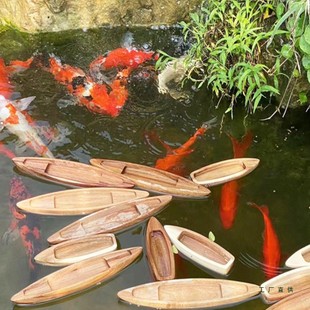 家居装饰小木船可下水摆件乌篷船实木船模型渔船玩具漂浮鱼缸造景