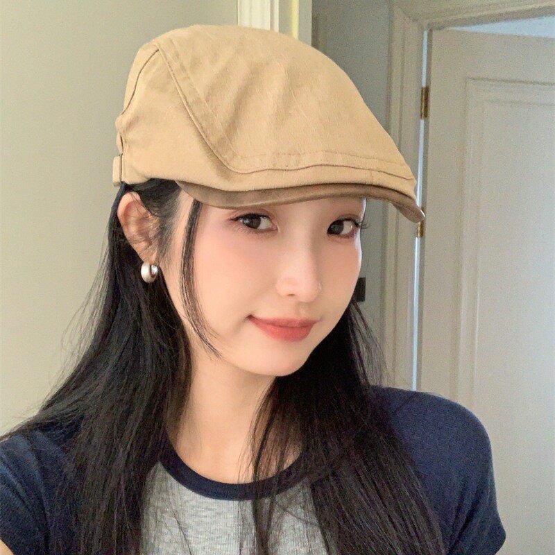 港风新款雅痞反戴贝雷帽女夏季薄款复古时尚休闲潮流宽檐前进帽男