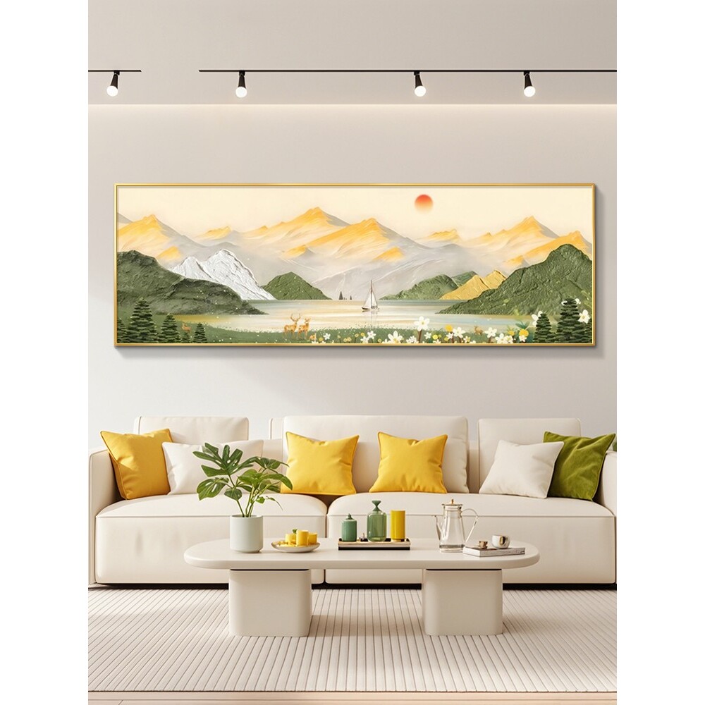 日照金山客厅装饰画山水手绘油画沙发背景墙挂画旭日东升壁画通用
