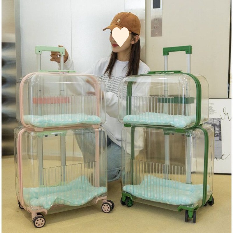 宠物拉杆箱外出便携式两只大容量双层透明猫狗包太空舱推车旅行箱
