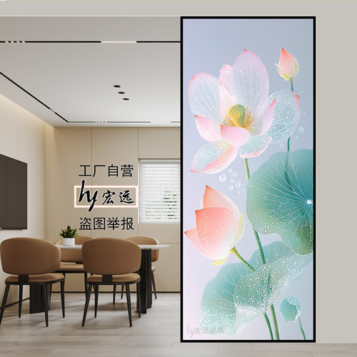 中式荷韵渐变玻璃屏风定制
