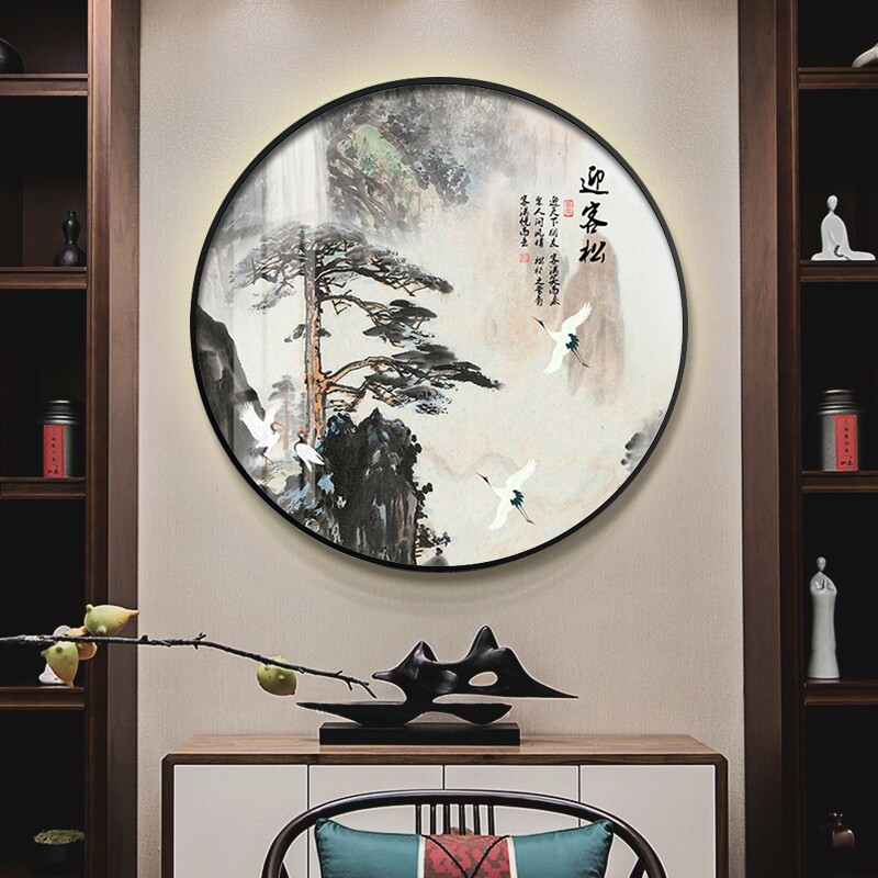 圆形弧形挂画背景墙彩绘艺术玻璃钢化定制玄关铝合金边框轻奢简约