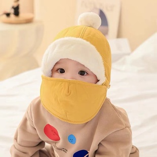 宝宝帽子秋冬季男女儿童加绒雷锋帽婴儿保暖护耳帽小童口罩一体帽