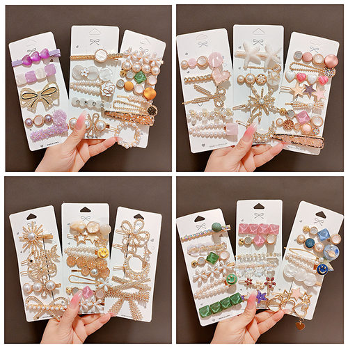 网红新款发夹珍珠水钻鸭嘴发卡侧边刘海碎发边夹卡通卡子头饰女