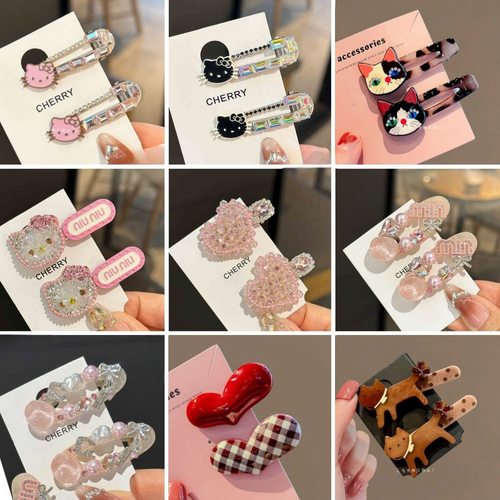 新款粉色鸭嘴夹刘海夹镶钻可爱心女款甜美水晶发夹子爱心发卡