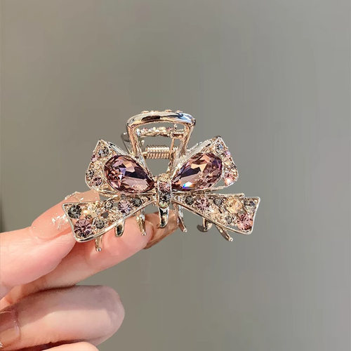 精致半扎发小抓夹水钻蝴蝶结发夹头饰短发抓夹中号顶夹女小巧发卡