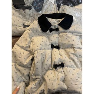 韩系甜美娃娃领小雪花外套女冬季新款小众高级设计感保暖短款棉服