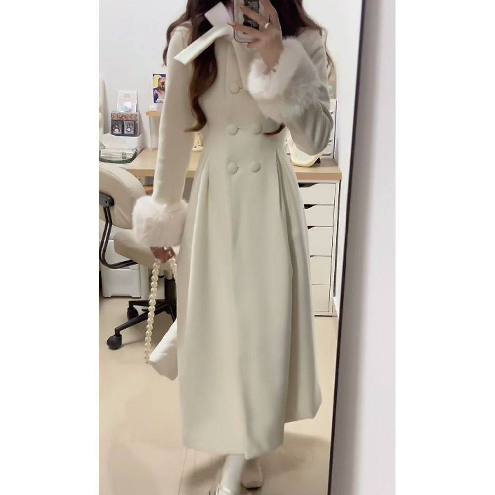 清冷美人 日常百搭纯色大摆收腰大衣法式千金风双排扣大衣外套,女装/女士精品,毛呢外套,淘宝优惠券,粉丝福利购,淘宝优惠卷