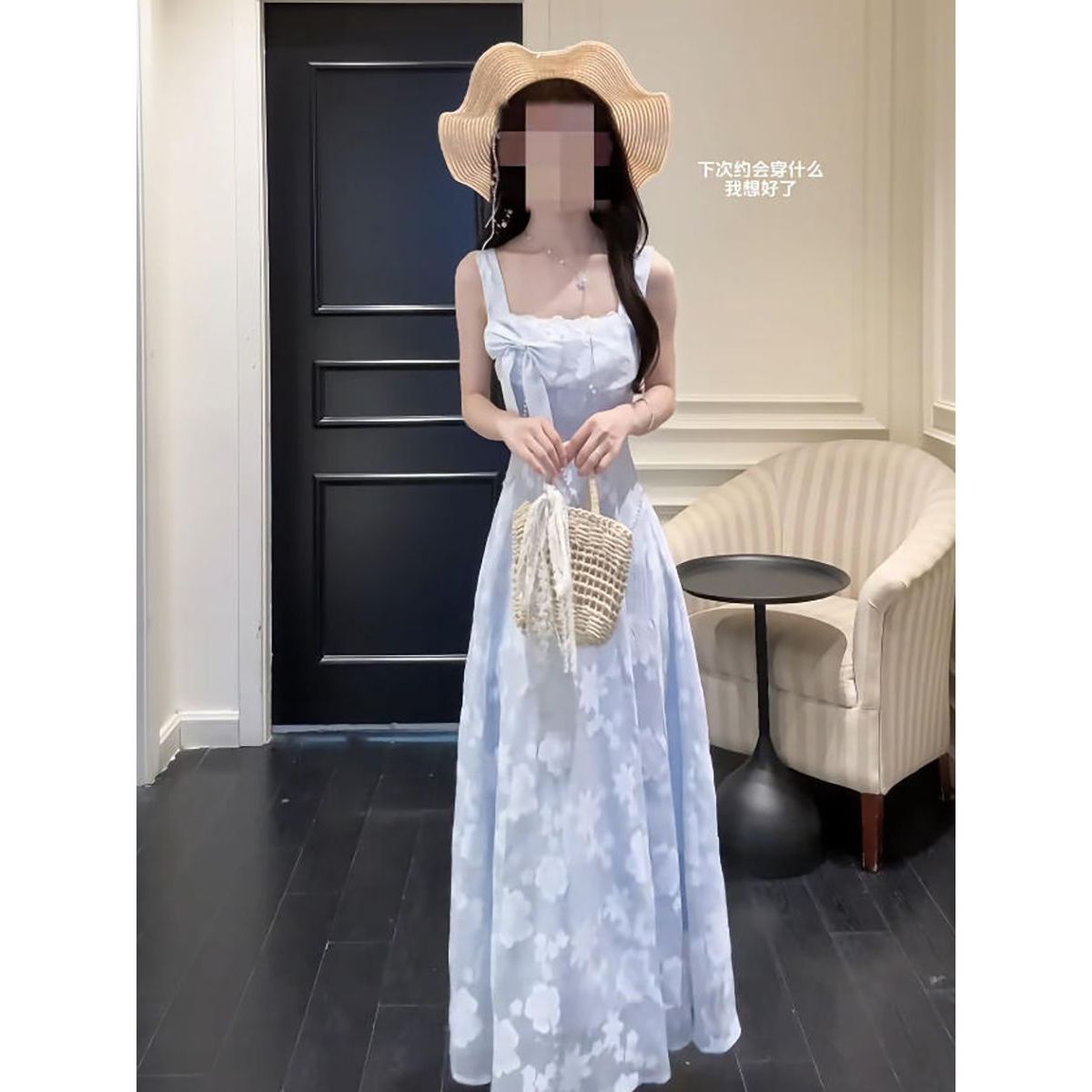 云茉花楹 千金优雅蝴蝶结吊带连衣裙高级气质显瘦大裙摆仙女长裙