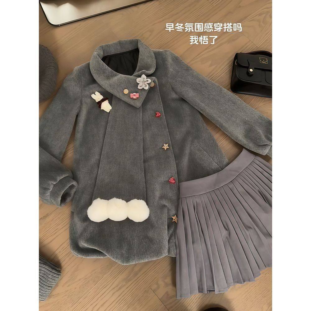 【灰樱果酱】小个子甜美清新可爱围巾式外套+短裙两件套装冬季女,女装/女士精品,时尚套装,淘宝优惠券,粉丝福利购,淘宝优惠卷