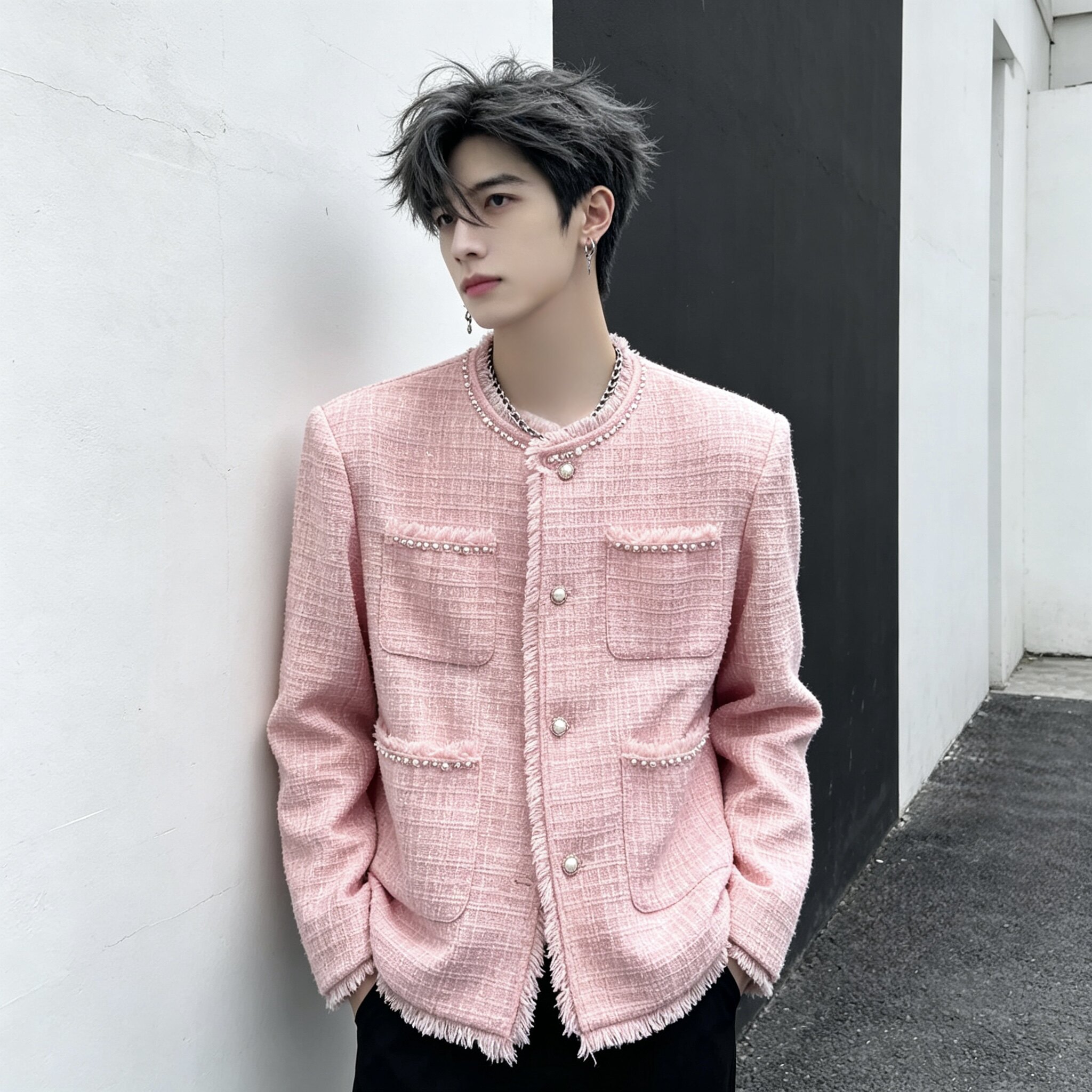 小香风粗花呢男夹克春秋毛边百搭