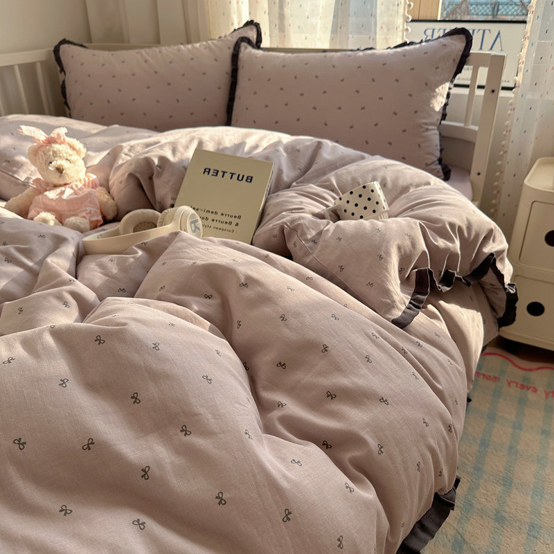 奶油风皱皱双层纱水洗棉床上四件套ins风床单被套宿舍床笠三件套,床上用品,床品套件/四件套/多件套,淘宝优惠券,粉丝福利购,淘宝优惠卷