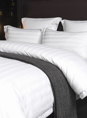 酒店宾馆床上用品四件套纯白色床单被套被子一整套全套组合七件套