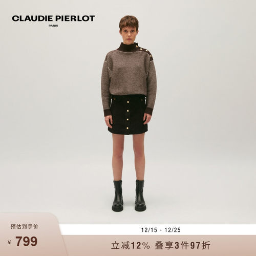 CP女装半高领饰扣毛针织衫