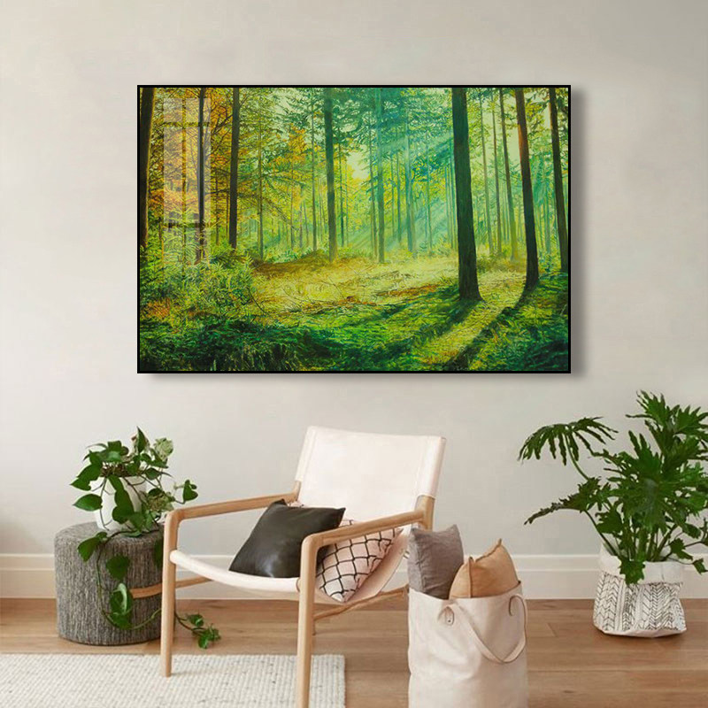 北欧森林风景装饰客厅沙发背景墙挂画玄关卧室绿色植物壁画