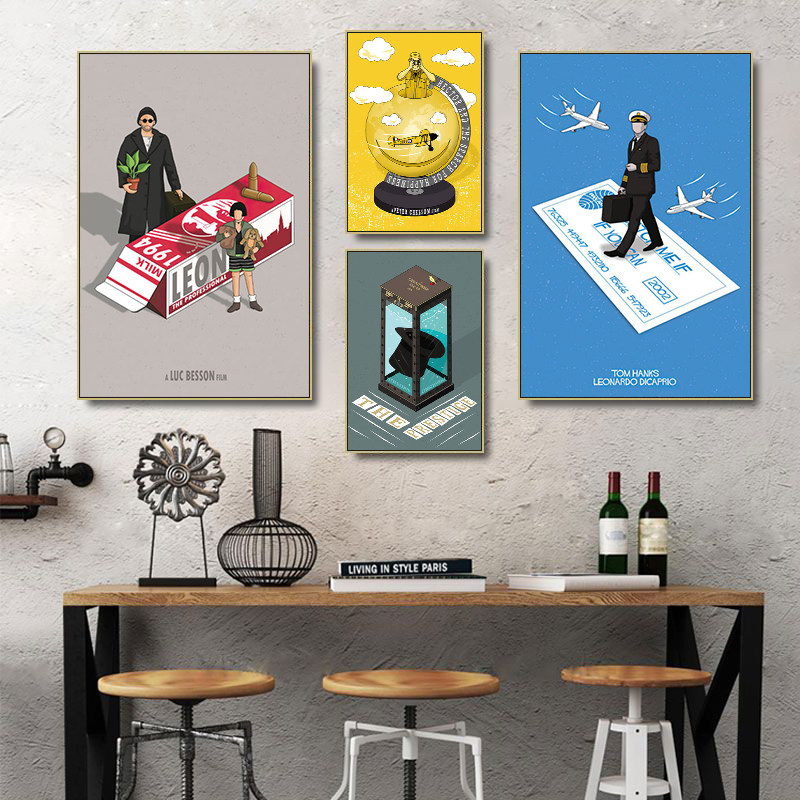 欧美电影海报装饰画极简主义私人影院挂画这个杀手不太冷卡通壁画