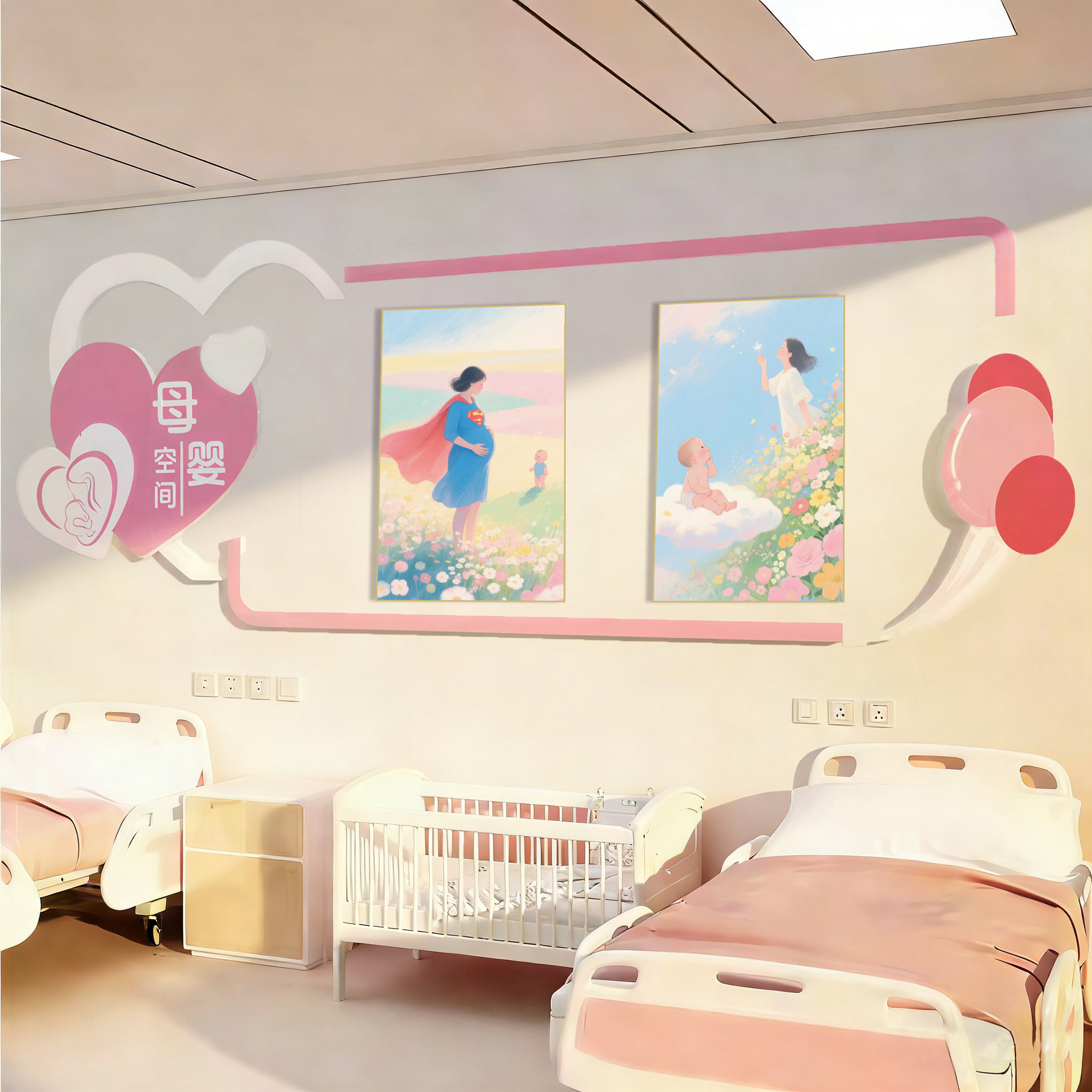 月子中心待产室装饰画母婴室墙面挂画产科门诊文化墙母婴卡通壁画