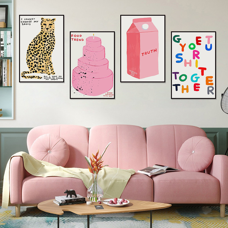 卡通装饰画北欧风儿童房书房多巴胺个性墙面挂画餐厅清新治愈壁画