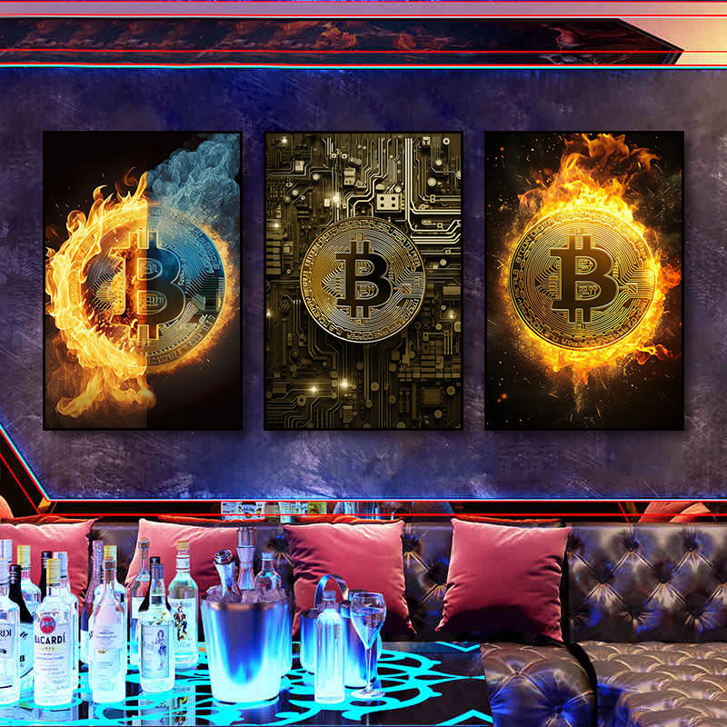 比特币装饰画股市金融公司办公室货币挂画酒吧科技感btc理财壁画