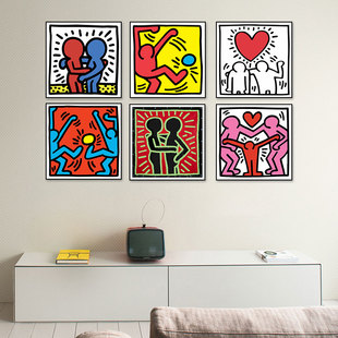 凯斯哈林装饰画波普涂鸦抽象艺术美术室画廊挂画潮牌服装店壁画