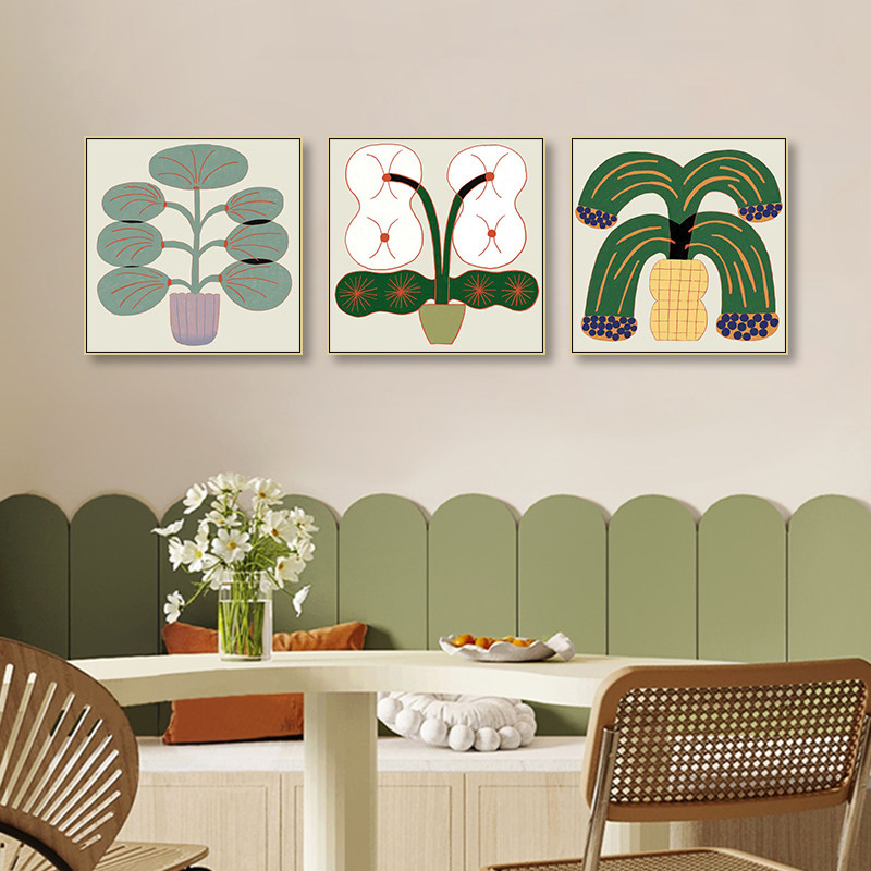 手绘植物花卉装饰画北欧风客厅玄关餐厅挂画卧室房间简约卡通壁画