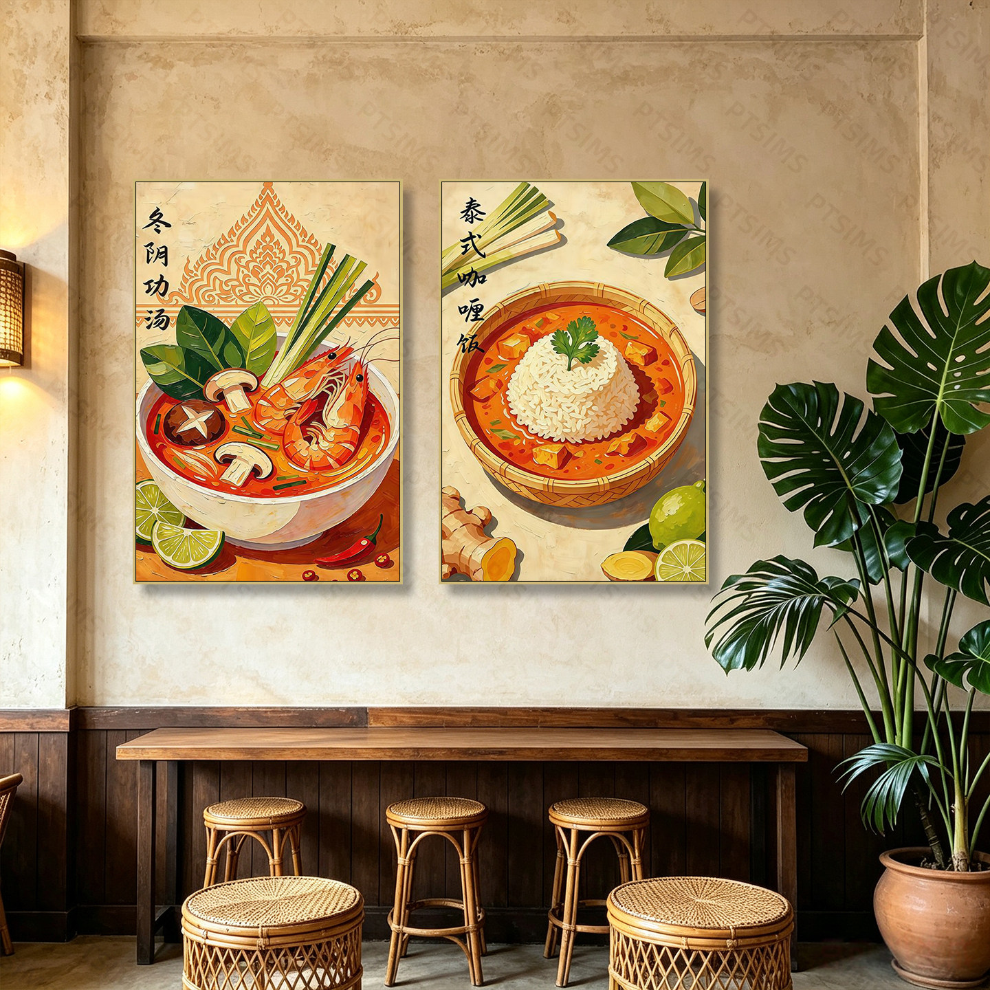 东南亚风味泰式美食装饰画泰国菜餐厅挂画泰式料理饭馆墙面壁画