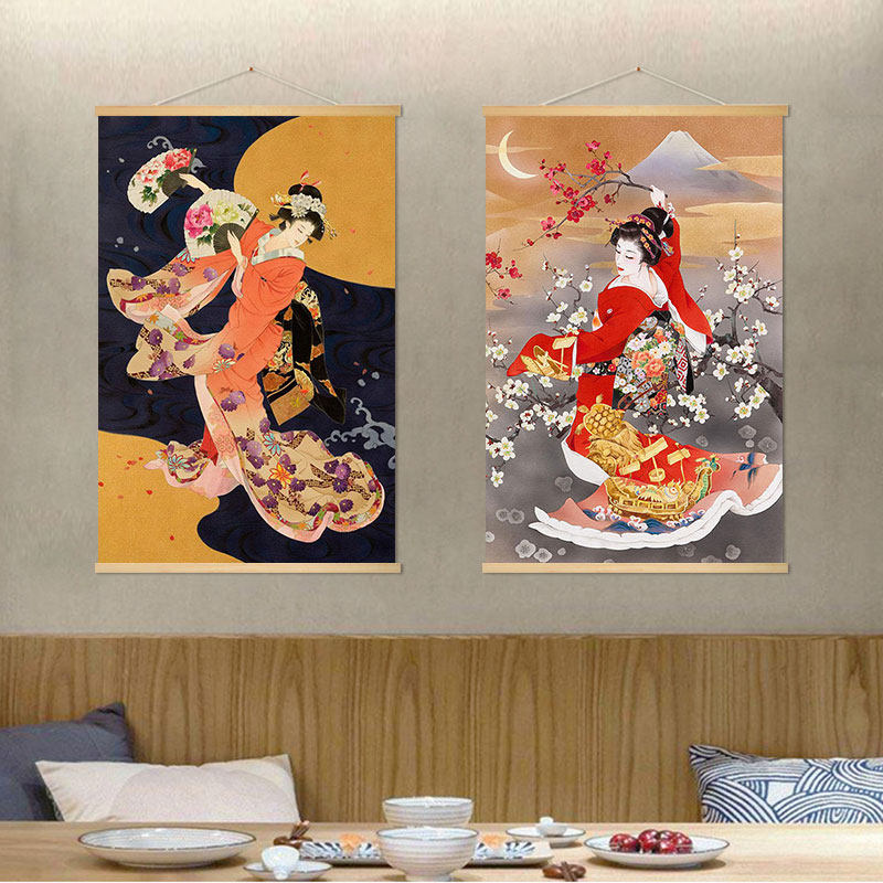 日式装饰画日料居酒屋日本仕女图挂布画寿司料理店和风背景墙挂画