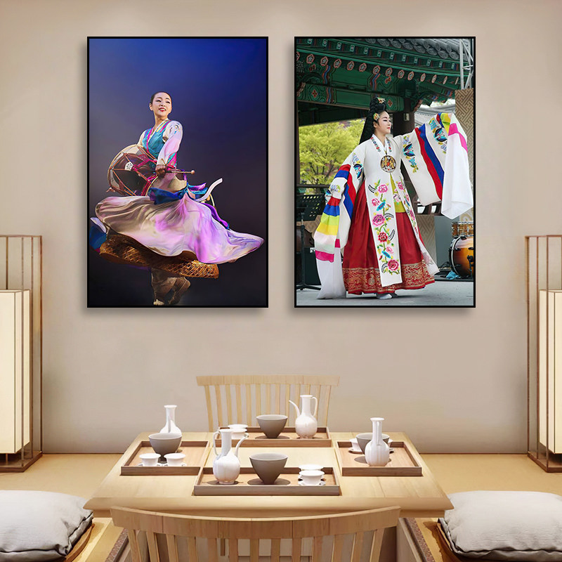 朝鲜族墙面装饰画朝鲜舞蹈韩式烤肉店挂画餐厅韩国文化风情壁画