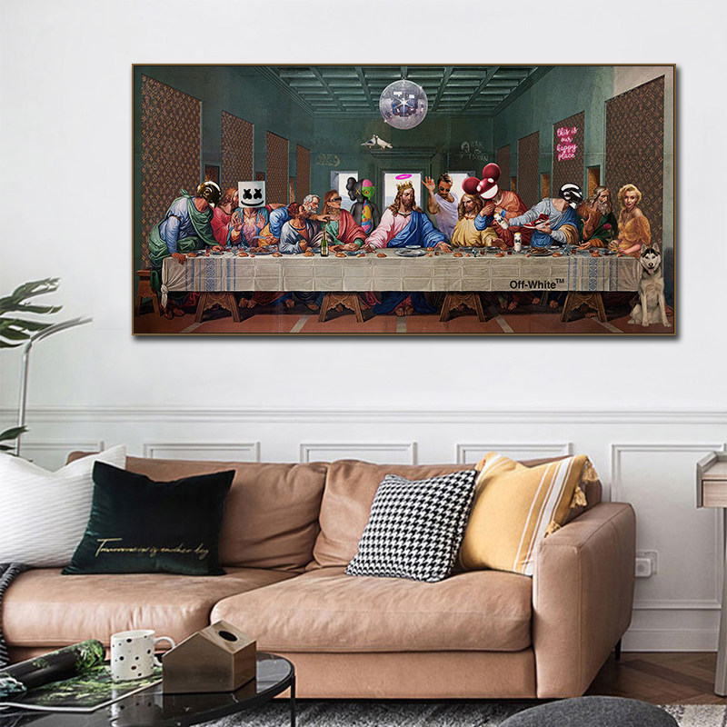 最后的晚餐装饰画复古怀旧恶搞宇航员咖啡厅客厅挂画卧室房间壁画