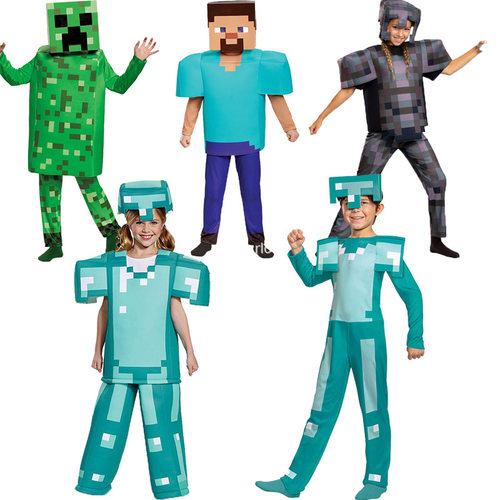 万圣节儿童款我的世界cos史蒂夫舞台游戏绿色舞台表演服minecraft