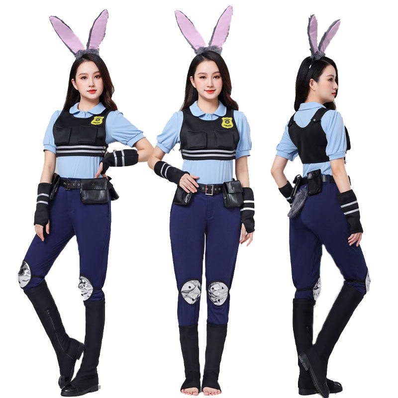 万圣节新款服装疯狂动物城cosplay朱迪兔子警官短袖款全套演出服