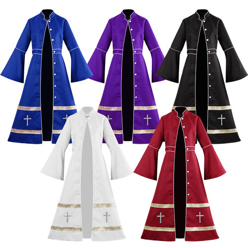 中世纪复古cos服神父牧师服套装中世纪复古罗马连体服跨境工厂
