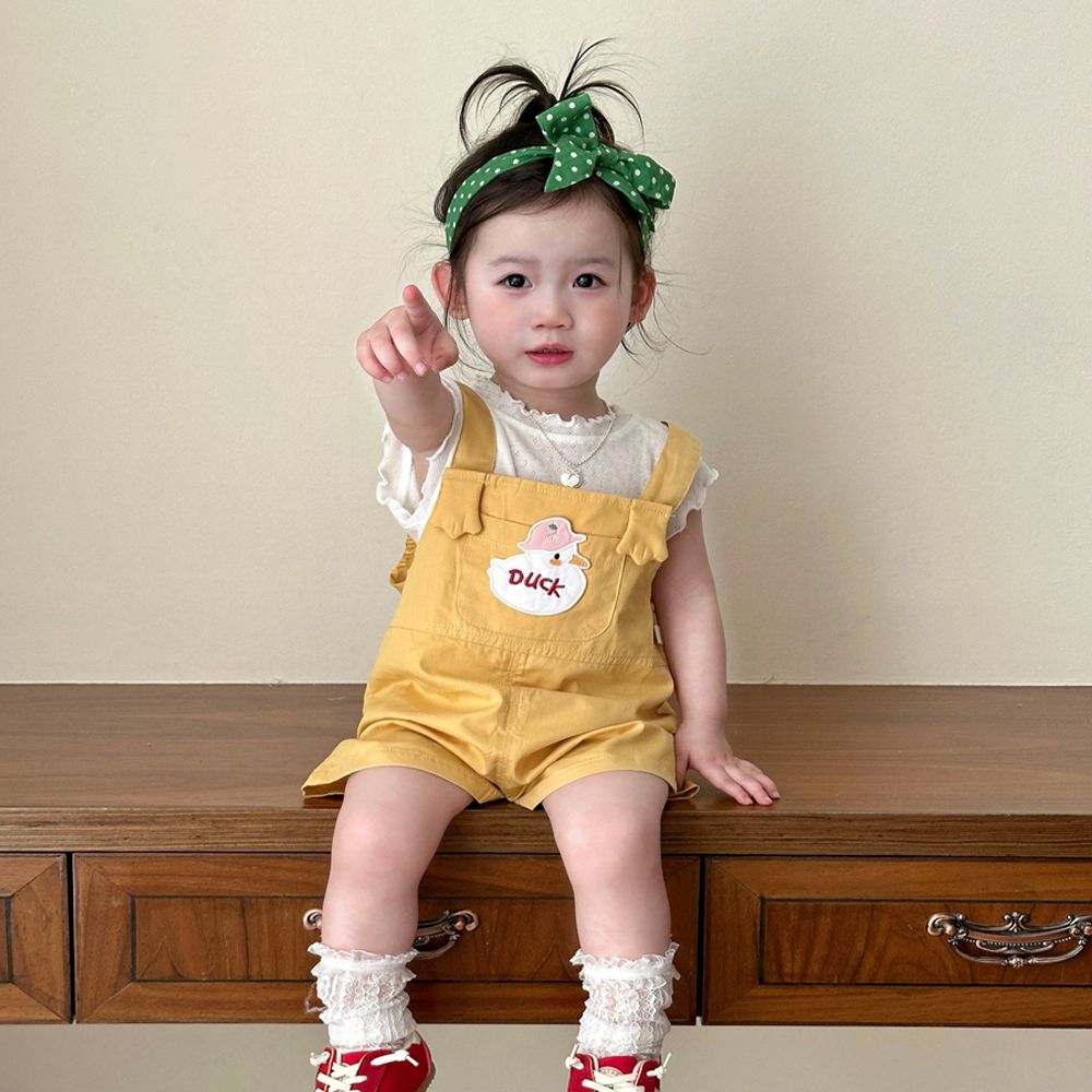 女童背带裤套装夏季新款女宝宝洋气可爱小鸭子吊带短裤T恤两件套