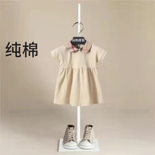女童连衣裙2024新款夏装儿童洋气翻领裙小女孩中小童短袖百褶裙子