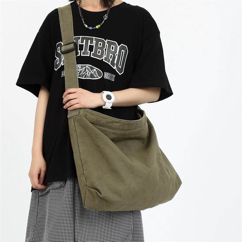 复古大容量帆布单肩斜挎包女百搭托特包日系有拉链文艺背包男