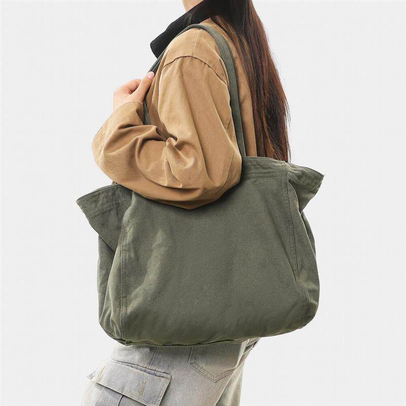 背不烂复古水洗帆布单肩包女大容量拉链通勤百搭日系手提托特包男