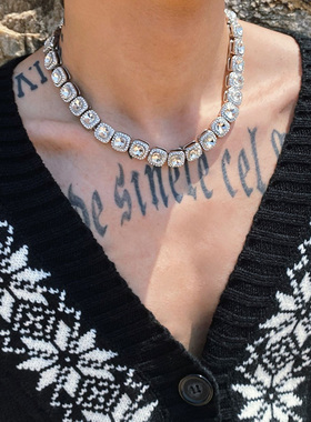 欧美高级感潮牌嘻哈冰糖钻古巴链21SIST网红同款说唱小众项链男